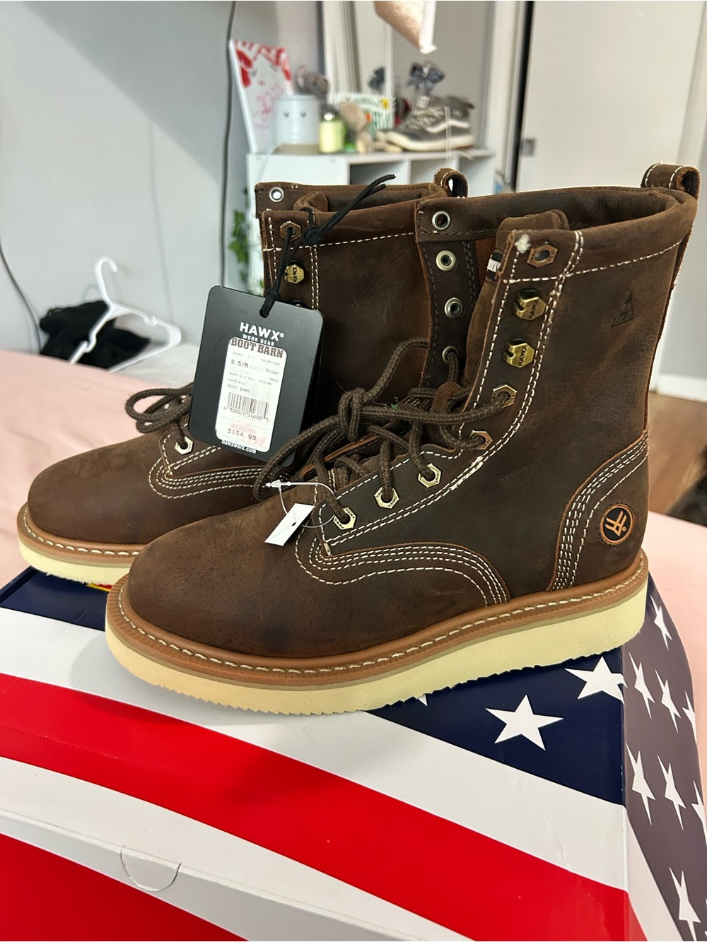 HAWX Brown Men's Lace-Up Work Boots with Cream Crepe Sole
